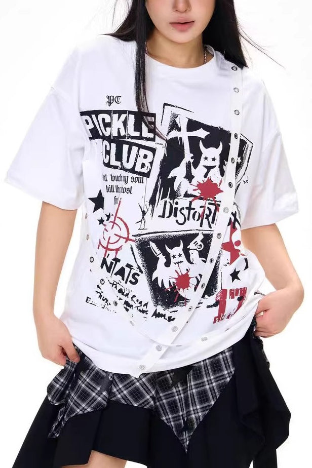 Edgy Gothic Print Loose Fit Student T-shirt Secondary image