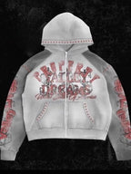 Gothic Grunge Graphic Thickened Fleece Oversized Hoodie