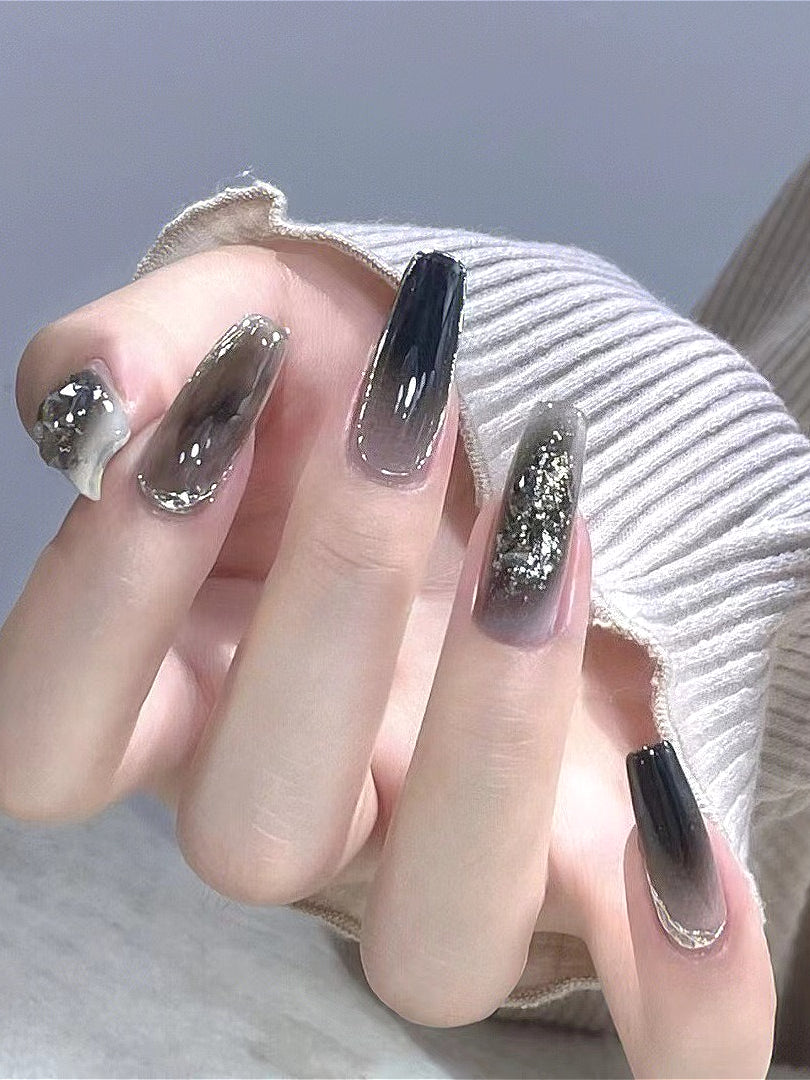 Black Gradient Glitter Press On Nails
