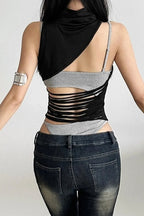 Sexy Lingerie Style Asymmetrical Mesh Top