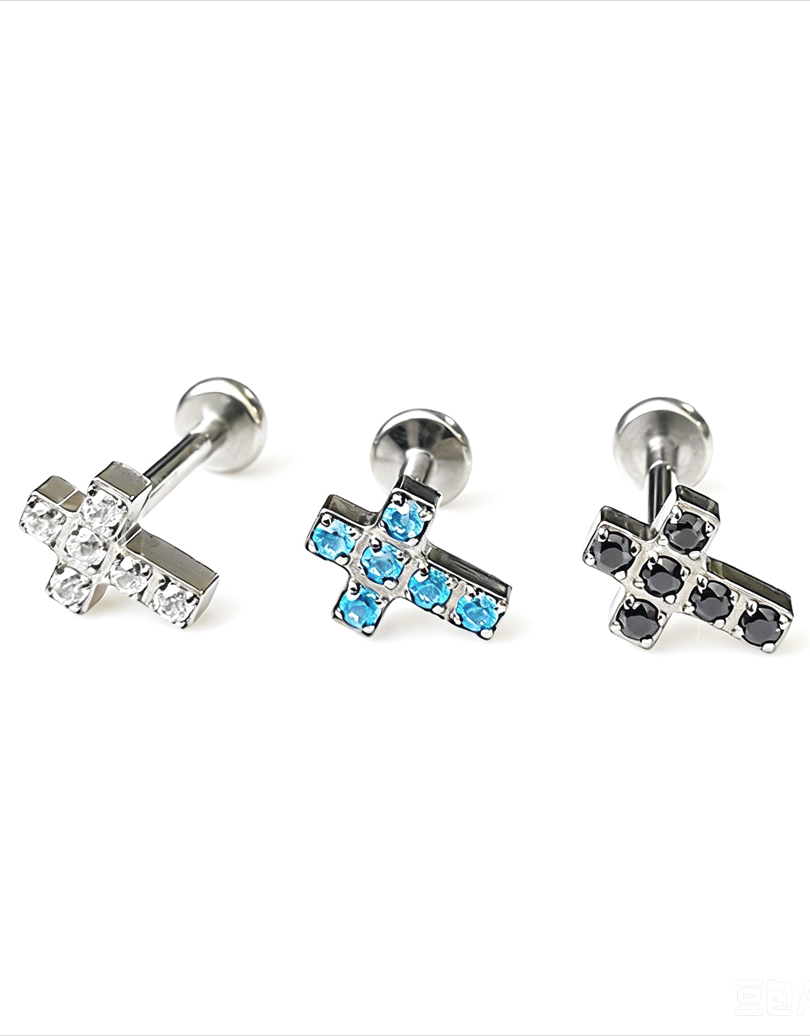 Metal Cross Zircon Lip Stud