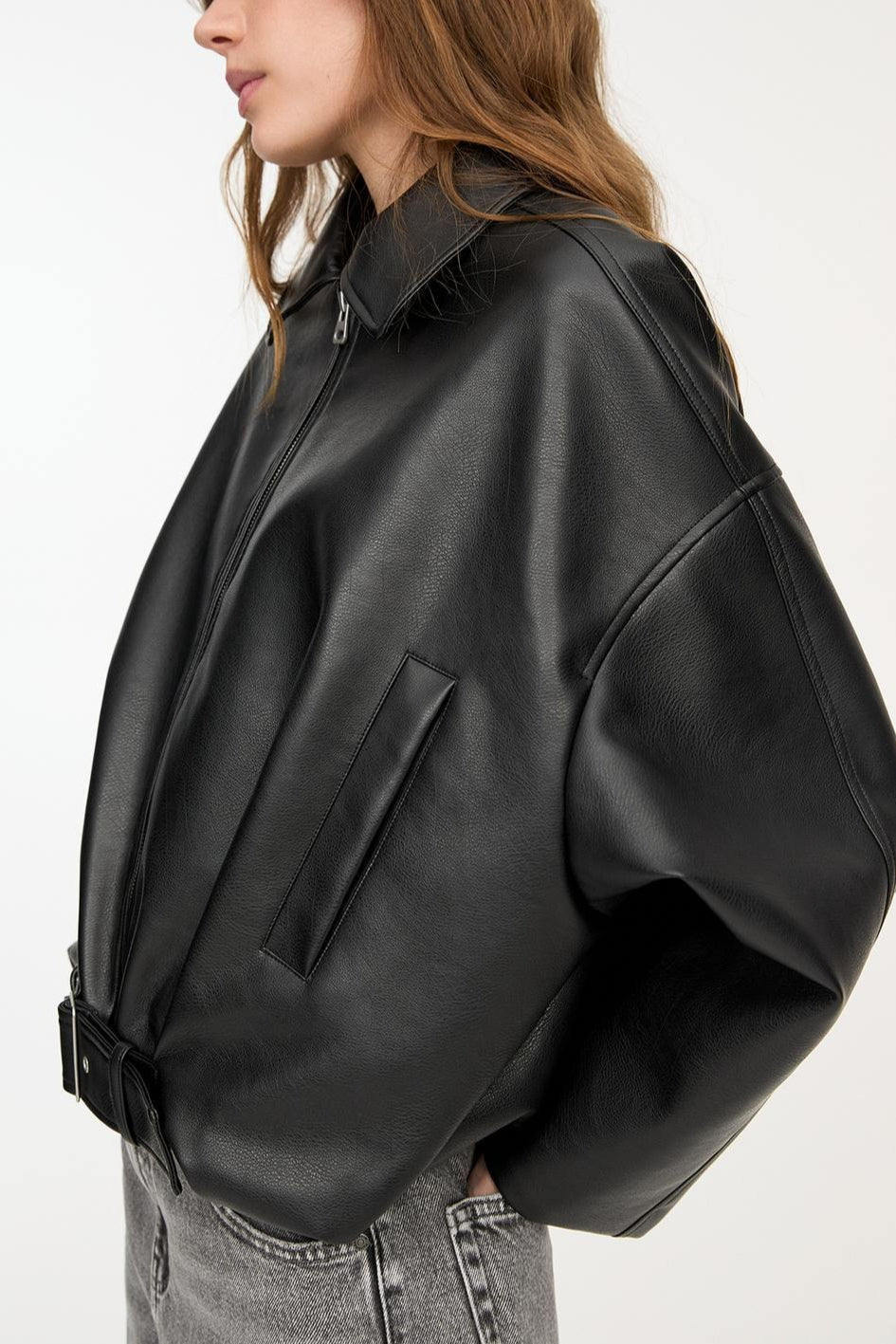 Belted Faux Leather Bomber Jackets