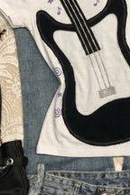 Sweet Retro Rock Guitar Printed T-shirt
