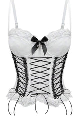 Cross Front Bow Lace Boned Corset