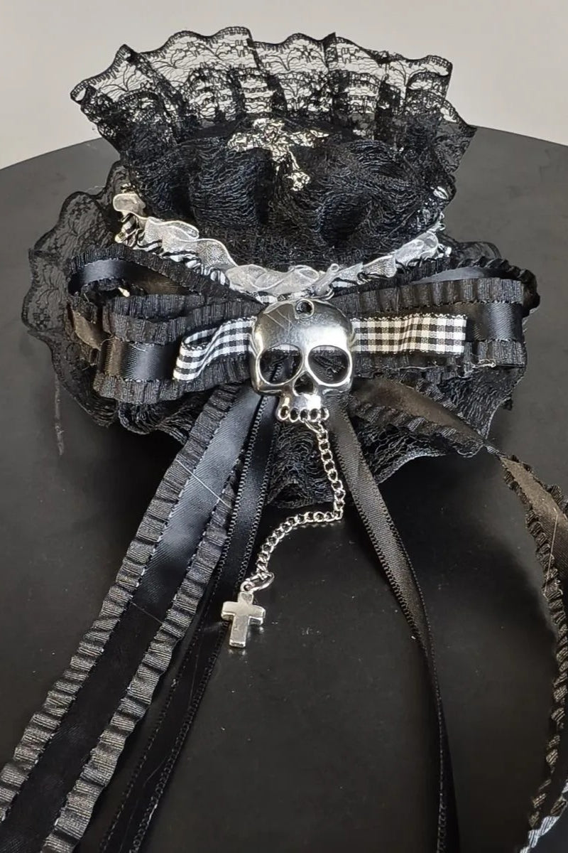 Y2K Gothic Bow Lace Skull Cross Lolita Mini Top Hat
