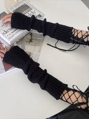 Y2K Gothic Subculture Lace Strapped Concealing Gloves