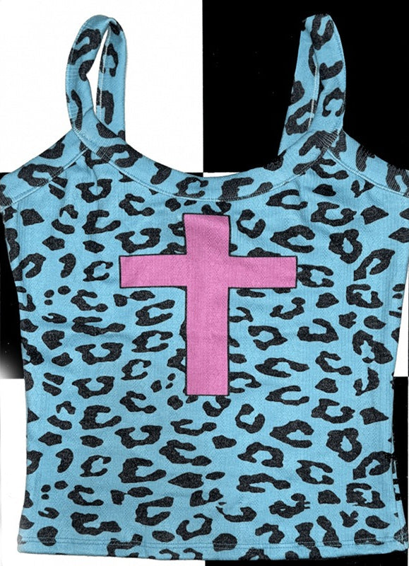 Blue Leopard Cross Print Cami