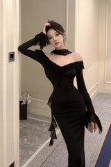 Black Sheer Off Shoulder Maxi Dress