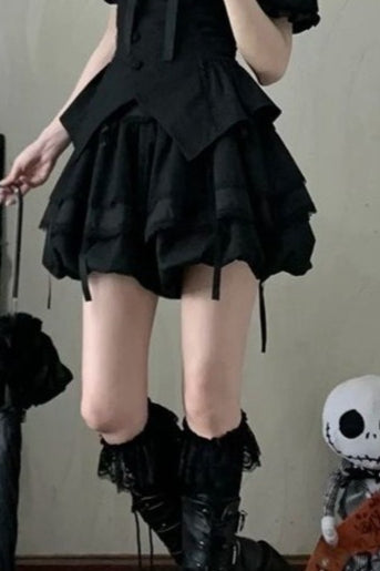 Gothic Puff Sleeve Top And Bubble Mini Skirt Set