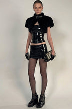 Glossy Strapless Fluffy Cape Skirt Sets