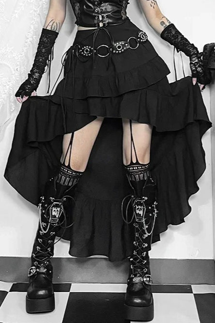 Goth Dark Kawaii Tiered Irregular Hem Skirt Secondary image