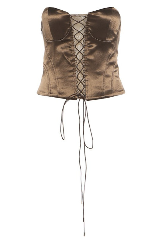 Brown Lace Front Corset Skirt Sets