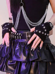 Edgy Subculture Rivet Tie Short Wrist Gloves