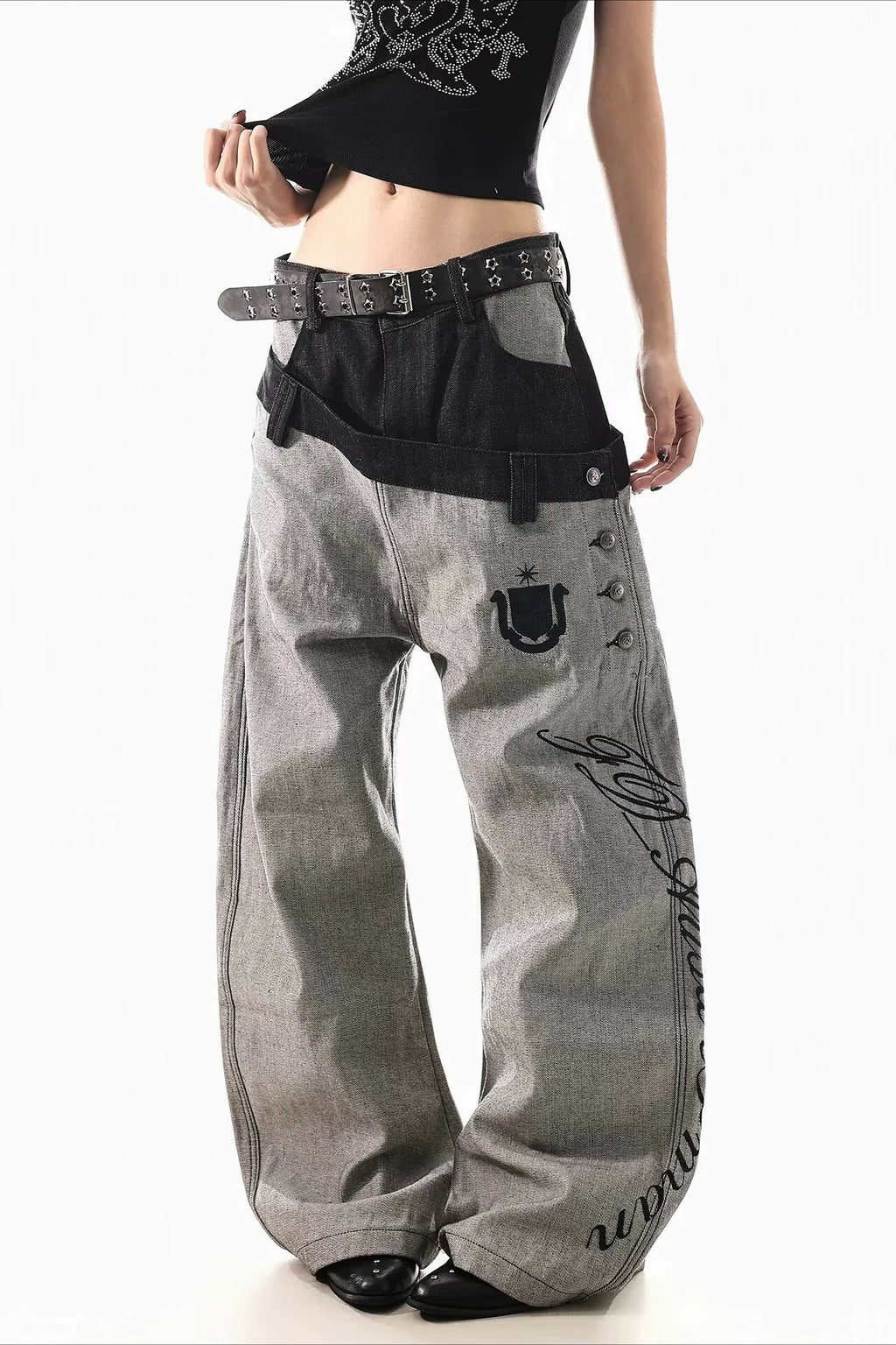 Graphic Detail Contrast Waist Pants