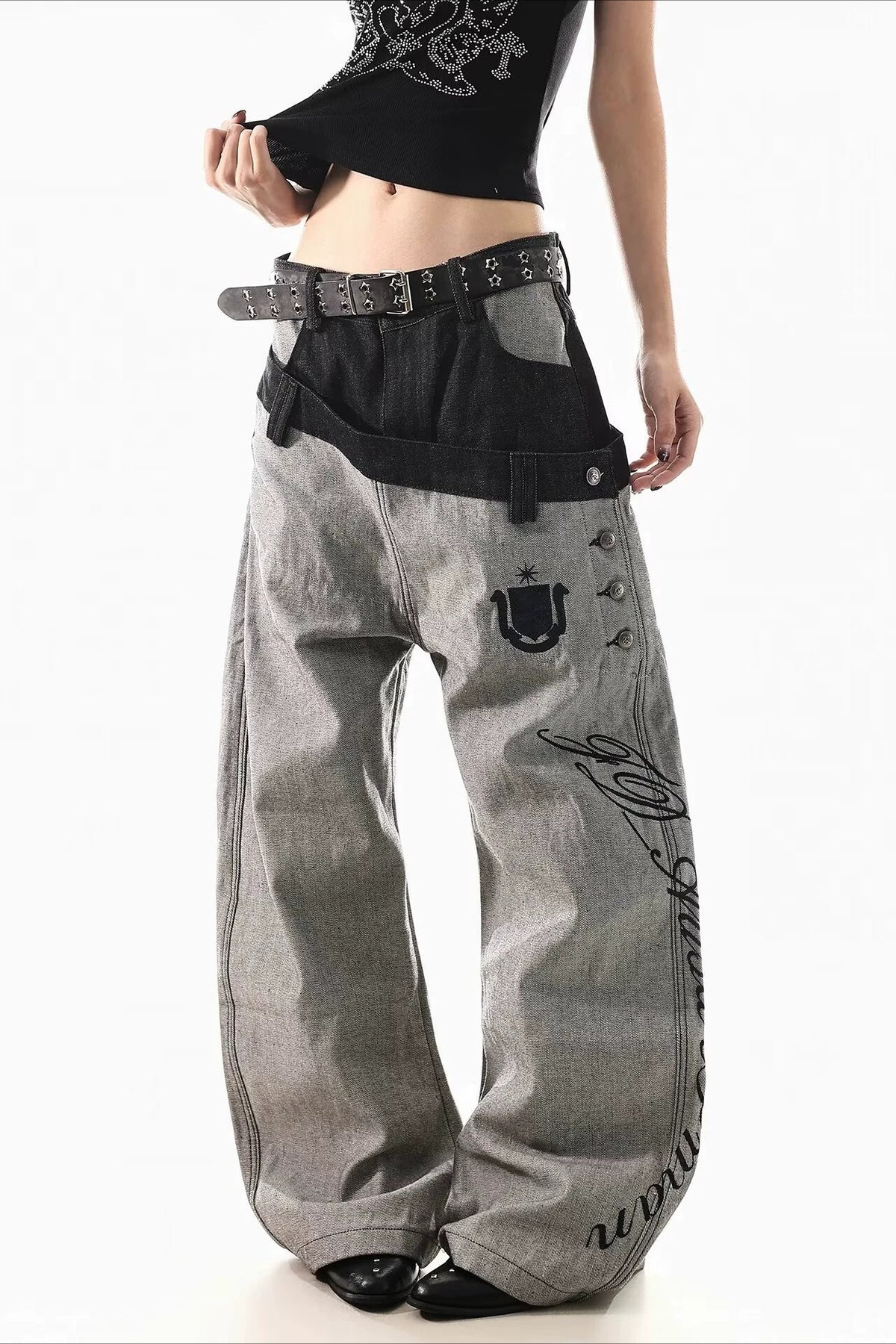 Graphic Detail Contrast Waist Pants