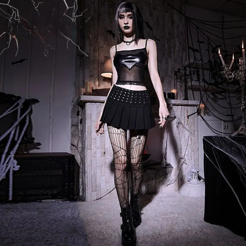 Rivet High Elastic Pleated Skirt
