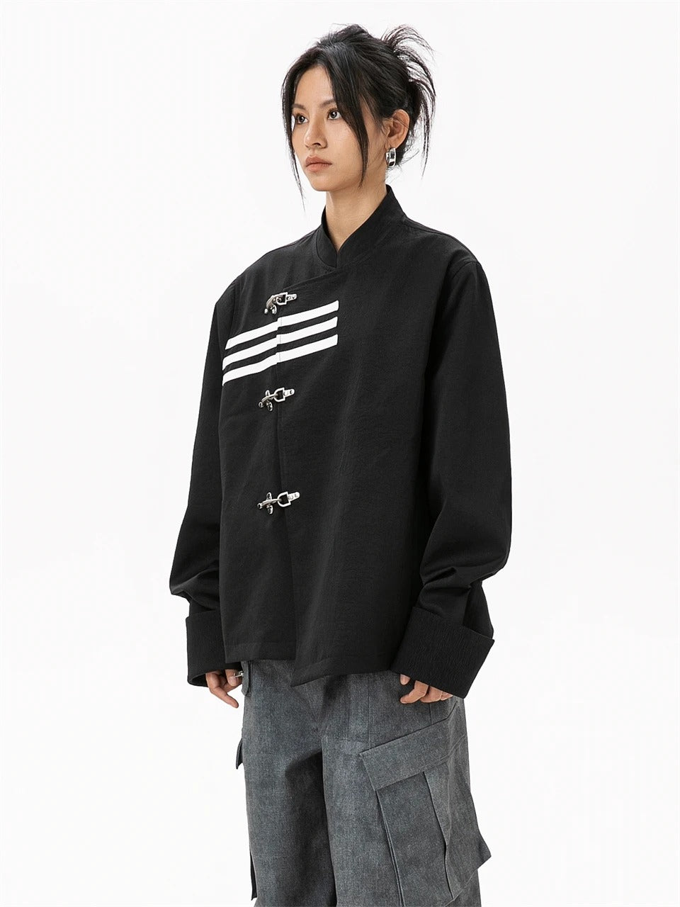 Relaxed Fit Mandarin Collar Jacket