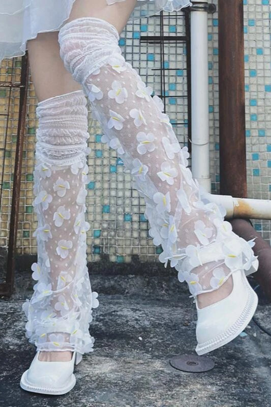 Kawaii Y2K Layered Mesh Ruffle  Leg Warmers
