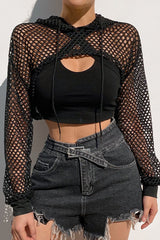 Dark Sheer Mesh Hooded Top