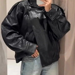 Long Sleeve Stand Collar Leather Jacket