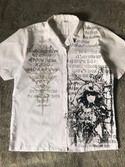 Letter Print Short Sleeve Polo Blouse