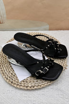 Chain-Buckle Block-Heel Mules