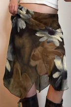 Floral Print Asymmetric Mesh Skirts