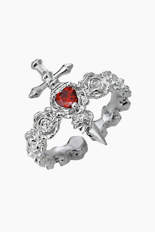 Gothic Rose Cross Sword Heart Ring