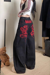 Slim Fit Snake Embroidered Denim Pants