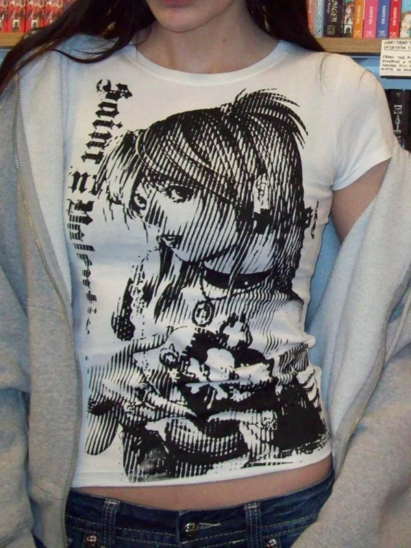 Gothic Anime Print Cropped Short Sleeve T-shirt Main image