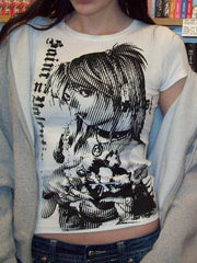 Gothic Anime Print Cropped Short Sleeve T-shirt