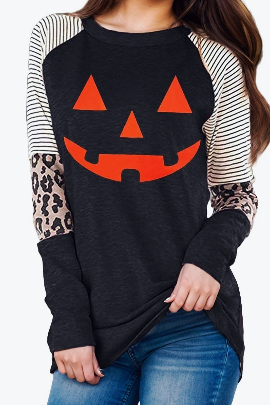 Halloween 3D Print Color Block Hoodie Secondary image