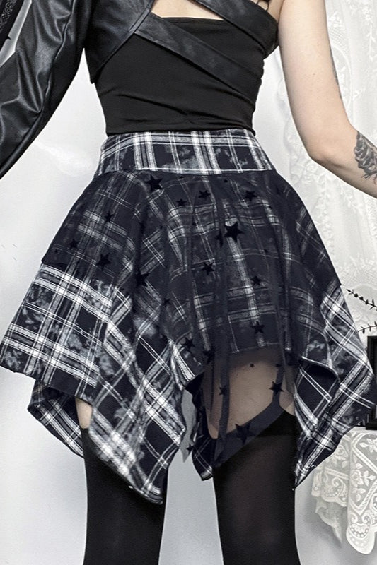 Plaid Asymmetrical Hem Mini Skirt