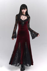 American Gothic Vintage Lace Patchwork Flare Sleeve Maxi Dress