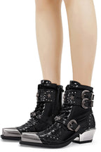Studded Metal-Toe Cowboy Ankle Boots