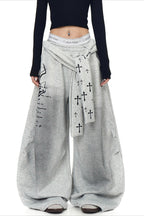 Punk Gradient Cross Fleece Wide Pants