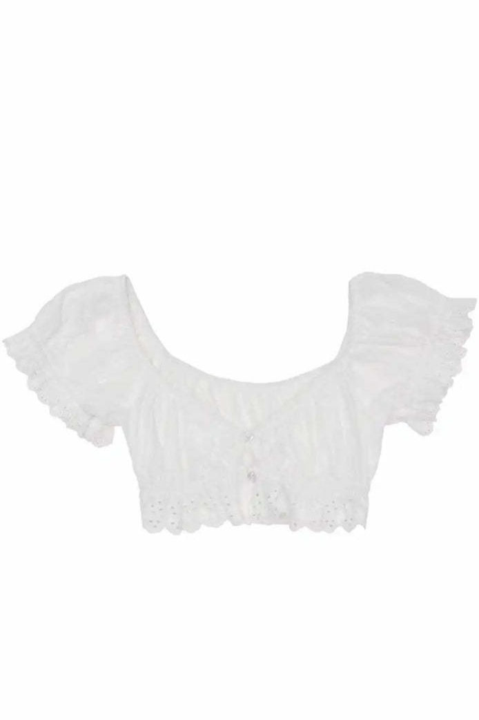 Eyelet Lace Short Sleeve Crop Tops