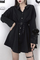 Black Waist-hugging Long-sleeved Mini Dress