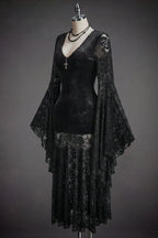 Lace Sleeve Velvet Effect Maxi Dress