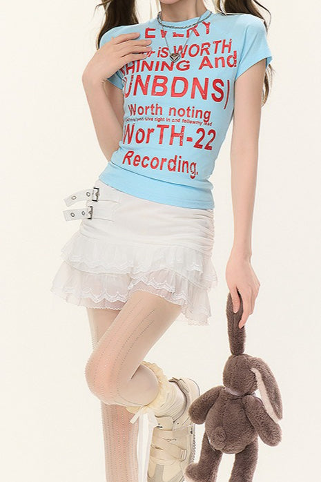 Y2K White Lace High Waist Mini Skirt Main image