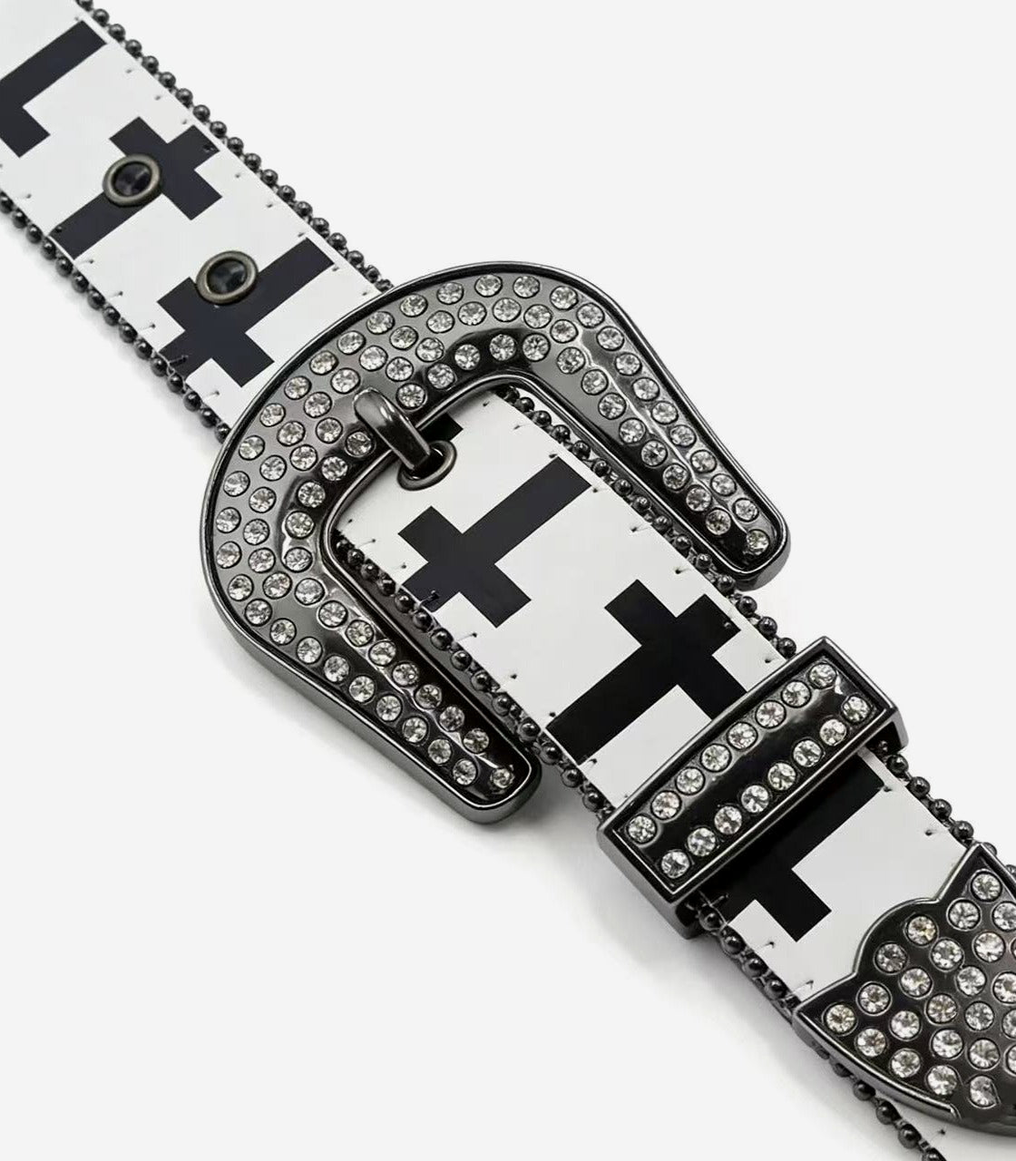 Black And White Cross Rhinestone Print Belt