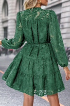 Button Front Floral Lace Tie Waist Dress