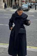 Vintage Striped Long Trench Coat