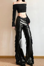 High Waisted Mesh Panel Faux Leather Pants