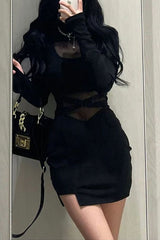 Black Mesh Sheer Slim Bodycon Mini Dress