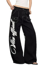 Wing Print Wide Leg Denim Pants