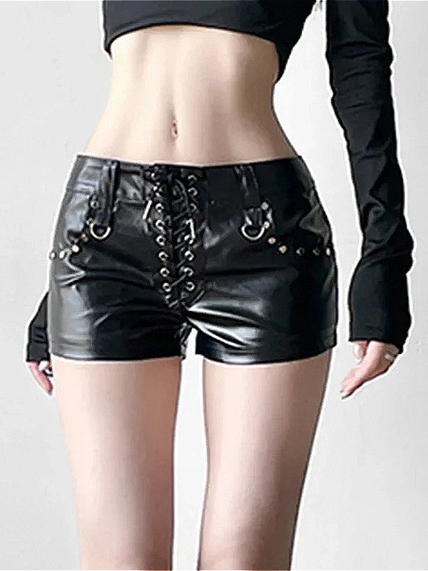 Skinny Lace Up Booty Leather Shorts Secondary image