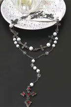 Gothic Pearl Cross Layered Necklace