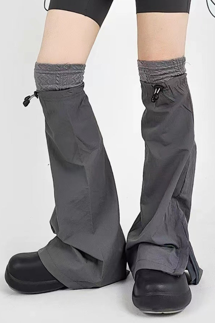 Grey Knit Patchwork Drawstring Leg Socks