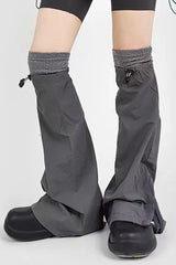 Grey Knit Patchwork Drawstring Leg Socks